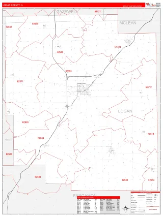 Logan County, IL RedLine style ZIP Code wall map
