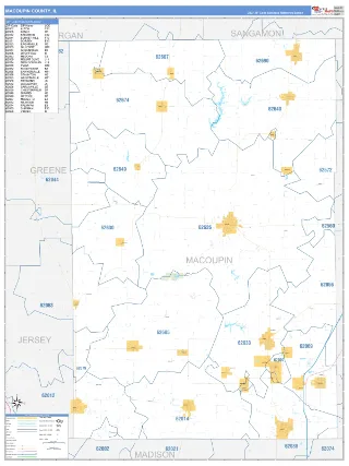 Macoupin County, IL Business Reference style ZIP Code wall map