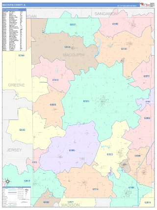 Macoupin County, IL ColorCast style ZIP Code wall map