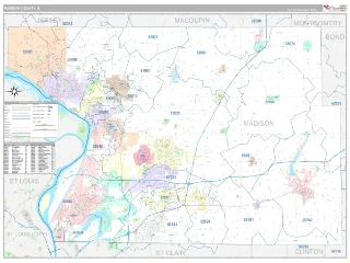Madison County, IL Classic style ZIP Code wall map