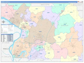 Madison County, IL ColorCast style ZIP Code wall map