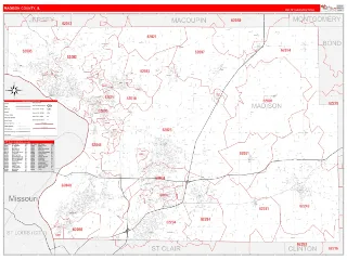 Madison County, IL RedLine style ZIP Code wall map
