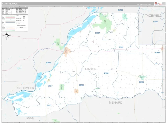 Mason County, IL ZIP Code Wall Map, Classic style