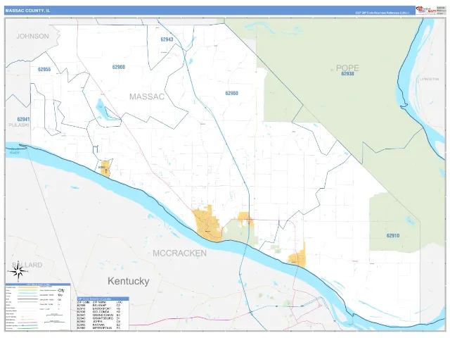 Massac County, IL ZIP Code Wall Map, Business Reference style