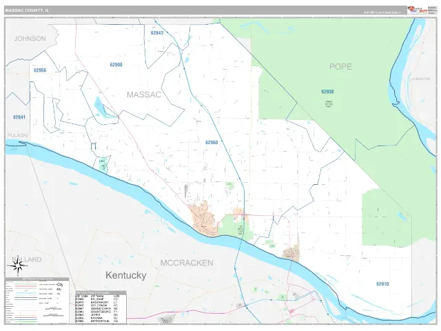 Massac County, IL ZIP Code Wall Map, Classic style