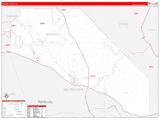 Massac County, IL RedLine style ZIP Code wall map