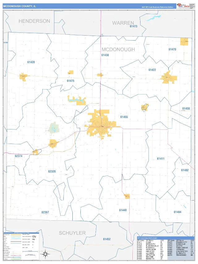 McDonough County, IL ZIP Code Wall Map, Business Reference style