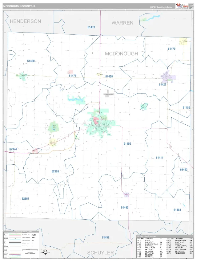 McDonough County, IL ZIP Code Wall Map, Classic style