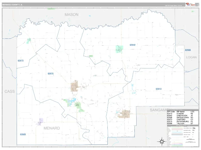 Menard County, IL ZIP Code Wall Map, Classic style
