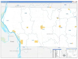 Mercer County, IL Business Reference style ZIP Code wall map