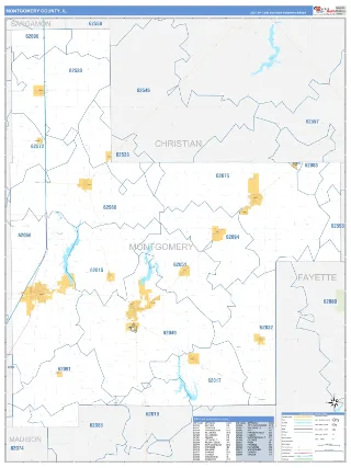 Montgomery County, IL Business Reference style ZIP Code wall map
