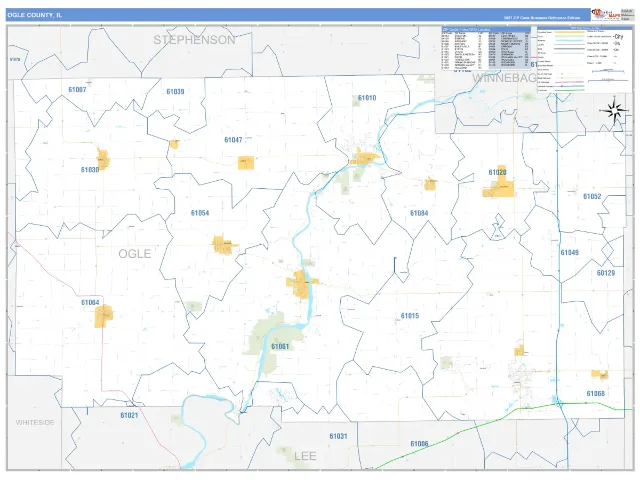Ogle County, IL ZIP Code Wall Map, Business Reference style