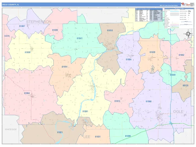 Ogle County, IL ZIP Code Wall Map, ColorCast style