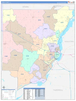 Peoria County, IL ColorCast style ZIP Code wall map