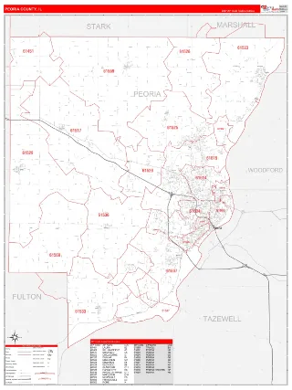 Peoria County, IL RedLine style ZIP Code wall map
