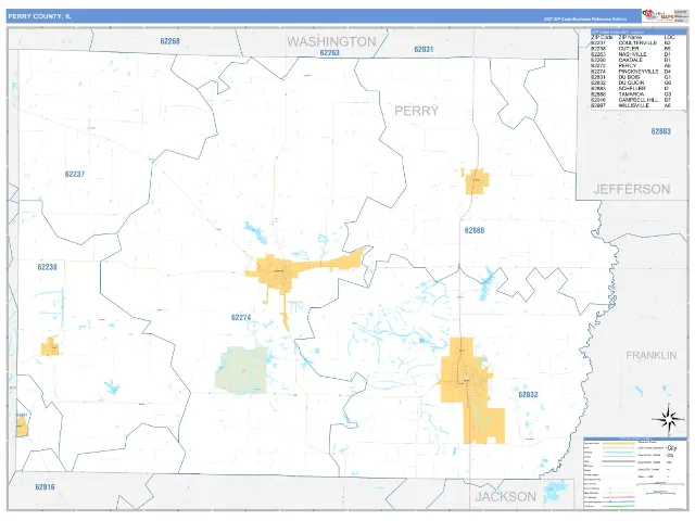 Perry County, IL ZIP Code Wall Map, Business Reference style