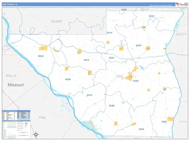 Pike County, IL ZIP Code Wall Map, Business Reference style