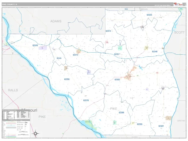 Pike County, IL ZIP Code Wall Map, Classic style