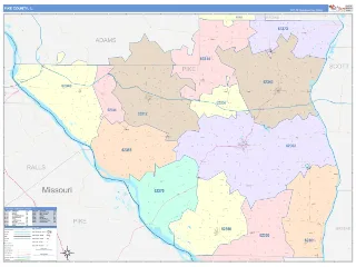 Pike County, IL ColorCast style ZIP Code wall map