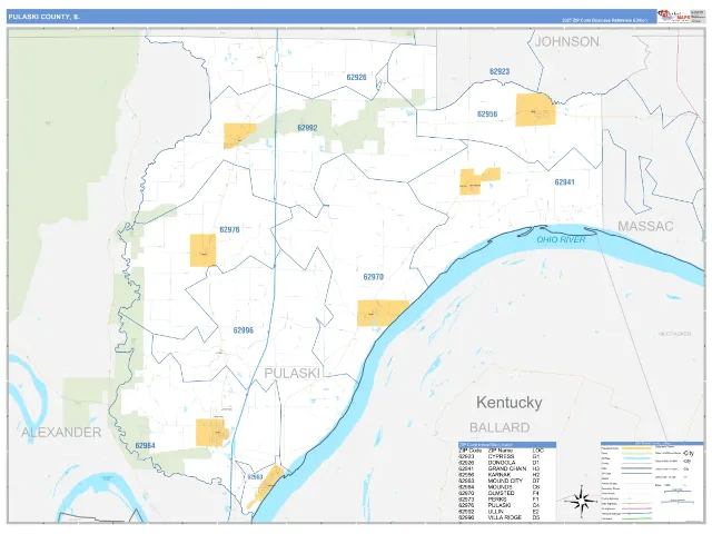 Pulaski County, IL ZIP Code Wall Map, Business Reference style