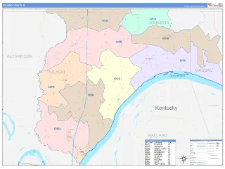 Pulaski County, IL ColorCast style ZIP Code wall map