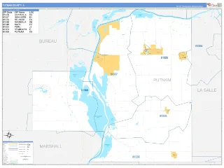 Putnam County, IL Business Reference style ZIP Code wall map