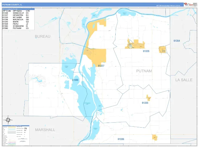Putnam County, IL ZIP Code Wall Map, Business Reference style