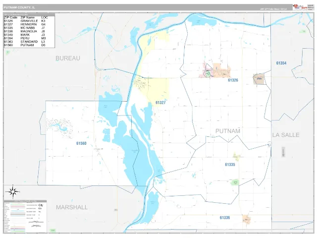 Putnam County, IL ZIP Code Wall Map, Classic style