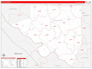 Randolph County, IL RedLine style ZIP Code wall map