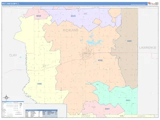 Richland County, IL ColorCast style ZIP Code wall map