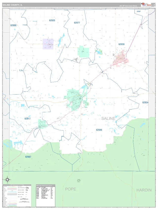 Saline County, IL ZIP Code Wall Map, Classic style