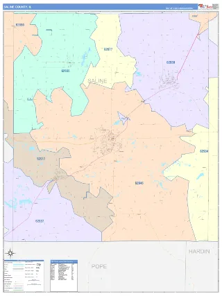 Saline County, IL ColorCast style ZIP Code wall map