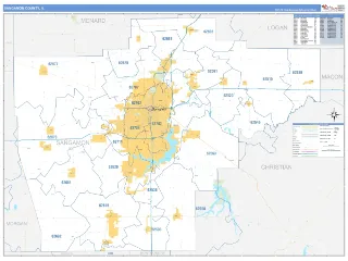 Sangamon County, IL Business Reference style ZIP Code wall map