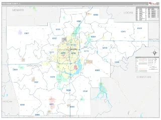 Sangamon County, IL Classic style ZIP Code wall map