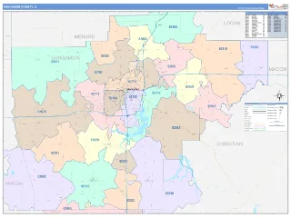 Sangamon County, IL ColorCast style ZIP Code wall map