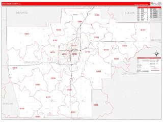 Sangamon County, IL RedLine style ZIP Code wall map