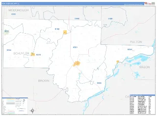 Schuyler County, IL Business Reference style ZIP Code wall map