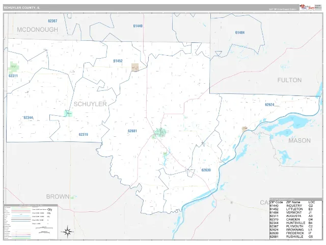 Schuyler County, IL ZIP Code Wall Map, Classic style