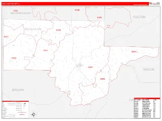 Schuyler County, IL RedLine style ZIP Code wall map