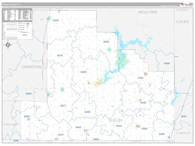 Shelby County, IL ZIP Code Wall Map, Classic style
