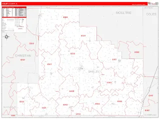 Shelby County, IL RedLine style ZIP Code wall map