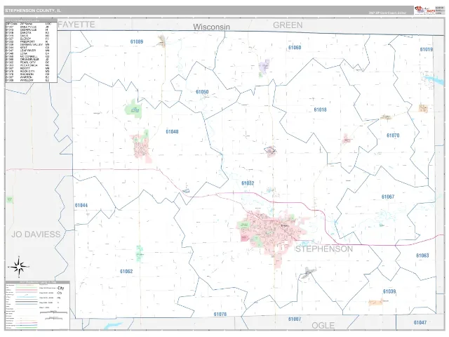 Stephenson County, IL ZIP Code Wall Map, Classic style