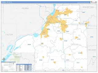 Tazewell County, IL Business Reference style ZIP Code wall map