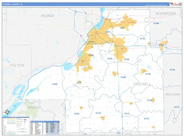 Tazewell County, IL ZIP Code Wall Map, Business Reference style