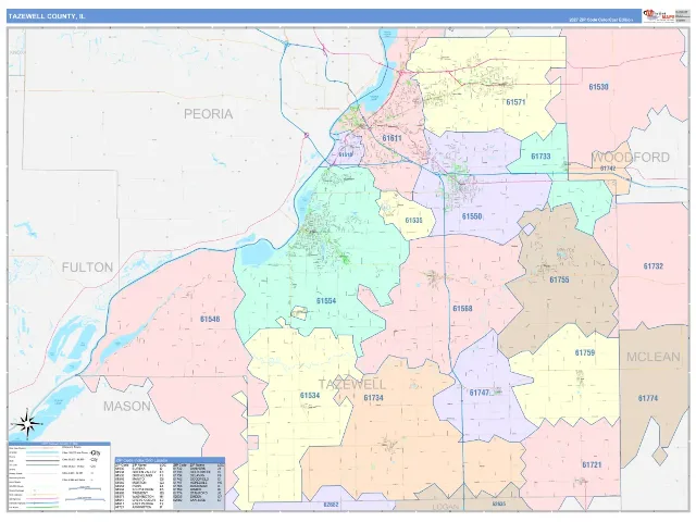 Tazewell County, IL ZIP Code Wall Map, ColorCast style