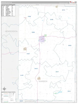 Warren County, IL Classic style ZIP Code wall map