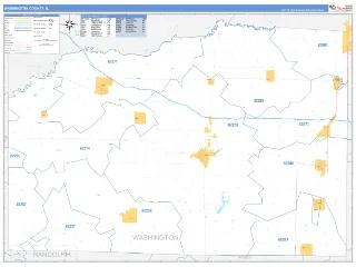 Washington County, IL Business Reference style ZIP Code wall map