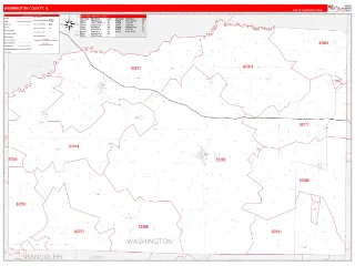Washington County, IL RedLine style ZIP Code wall map