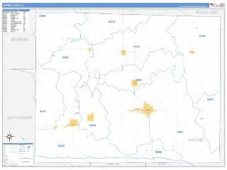 Wayne County, IL Business Reference style ZIP Code wall map