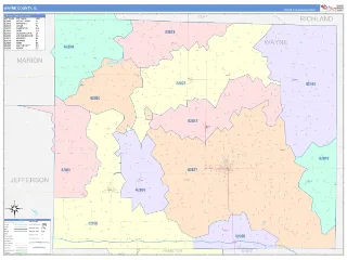 Wayne County, IL ColorCast style ZIP Code wall map